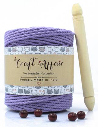 Craft Affair | 3ply Twisted Oragnic Cotton Macrame Cord (100 Meter, 3mm) | Macrame Cord For Wall Hangers And Other DIY Projects - Lavender