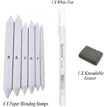 क्रैफ्टासियस Art 1Pc White Pen(0.8MM), Paper Blending Stump & Kneadable Eraser; Drawing Tools