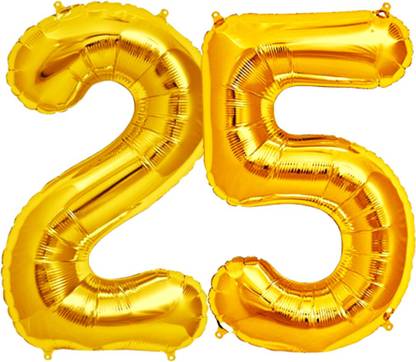 B4 Solid 25th Silver Jubilee Anniversary, Twenty-Fifth BDAY 16" Number Gold Foil Balloon Letter Balloon