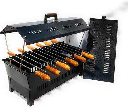 Trench HutShapeCharcoalBarbequewith8SkewerswithWoodenHandle1IronGrill Charcoal Grill