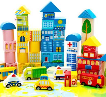Tokid 62pcs wooden intelligence educational city transport diy building blocks