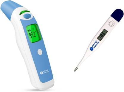 Sahyog Wellness HET-R1611-Blue Forehead & Ear Infrared Thermometer with 3 Color Display & 1 Digital Thermometer