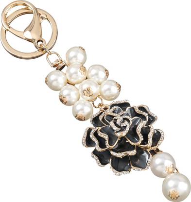 PEEPERLY Rhinestone Crystal Flower Pearl Keychain Key Chain