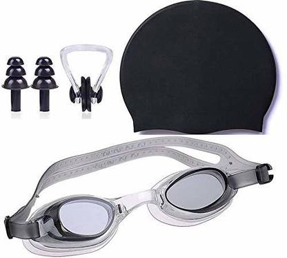 reform Antifog Goggles,Silicone Cap Noseclip,EarPlugs for Men,Women Black Swimming Kit