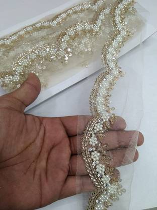 DEEP'S CREATION New Collection Handwork Embroidery lace (9m x 1.5 in, White & Golden) Pack of 1 Lace Reel