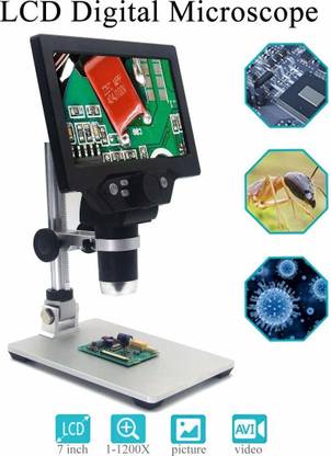 microware Digital Microscope with 1200x Zoom, 7" Display with 8 inbuilt and 2 separate LED
