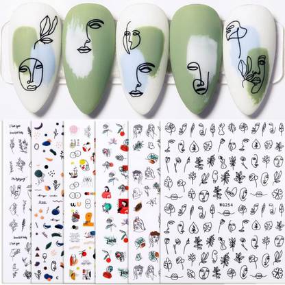 Trendy Club 6 Sheets Line Nail Decals 3D Self-Adhesive Minimalist Nail Art Stickers