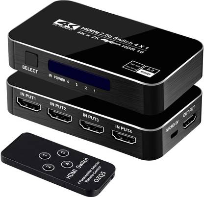 microware  TV-out Cable 4K 60Hz 4x1 HDMI Switch,4 Port Auto HDMI Switch with IR Remote,Support HDCP 2.2