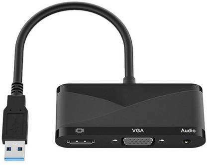 microware 3 In 1 Hub Converter USB 3.0 To HDMI-Compatible VGA 1080P HD Adapter Conveninently Simple Installation For Mac OS Projector Laptop Accessory