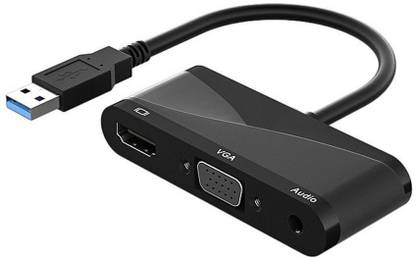 microware HDMI Adapter 0.01 m USB 3.0 to VGA HDMI-compatible 3.5 Audio 3 in 1 1080P Multi-Display HUB