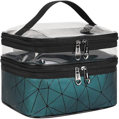 HOUSE OF QUIRK Makeup Bags Double Layer Organizer Toiletry Bags - Green Diamond Makeup Vanity Box