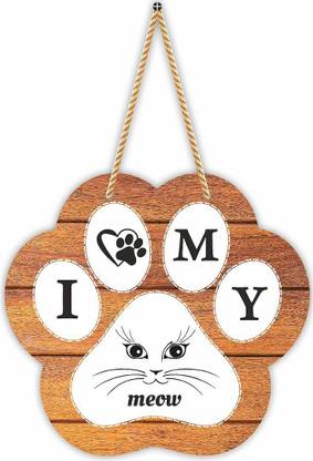 CVANU Sign I Love My Meow MDF Cat Paw Design Wall Hanging