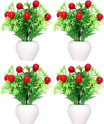 NERAPI CHERRY NG-AP04, Artificial Attractive Design Cherry Flower Set, Multicolor Cherry Artificial Flower  with Pot