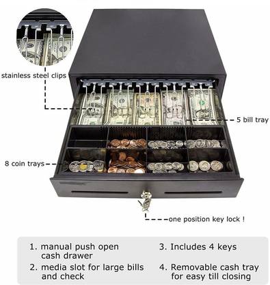 KK MART Metal Cash Drawer 13 Compartment 5Bills /8 Coins Slots Cash Box
