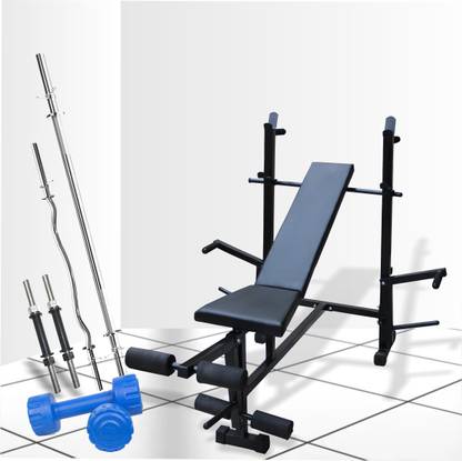 Gym Insane equipment for men 8 in1 Bench 5ft Plain & 3ft Curl rod Iron dumbbell rod Multipurpose Fitness Bench
