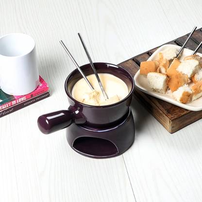 Amaya Decors Purple Fondue Set with Fondue Sticks & Plate Copper, Steel Fondue Set