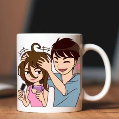 ZORI Valentine Special Cute Crazy Couple Printed Glossy Finished,1 Piece,330ml Ceramic Coffee Mug