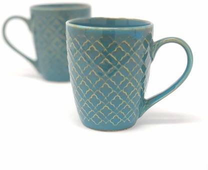 QuicktoDeal Handcrafted Absinthe Blue Ceramic Coffees - (Set of 2) Ceramic Coffee Mug