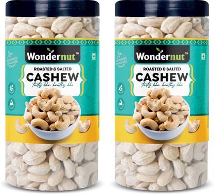 Wondernut Roasted Salted Cashew Nuts Kaju 1kg (Pack of 2- 500gm Each Cashews