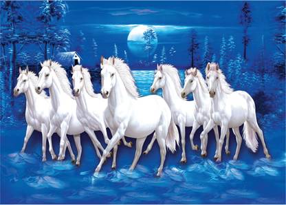 Sparkle Beautiful poster Seven Horses Wall Painting (Wall Poster Without Frame Fine Art Print) (20 inch X 28 inch, Rolled Over Hard Cardboard Pipe). Paper Print