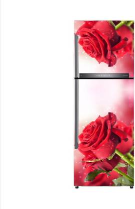 Shree Decor 60 cm red rose colourful flower Fridge wallpaper poster Adhesive Vinyl Sticker Fridge wrap Decorative sticker (pvc vinyl covering area 60cm X 160cm ) Self Adhesive Sticker