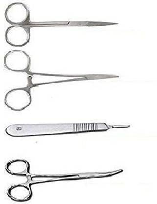 HIT CLASSIC 4 PCS. Surgical Set -IRIS SCISSOR,NEEDLE HOLDER,B.P. HANDLE 3NO.,MOSQUITO FORCEP Curved And Angled Dissecting Scissors