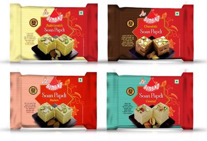 Bambino Soan Papdi Pack of 4 (200g x 4) Badam, Butterscotch, Chocolate, Coconut - Each 1 Box