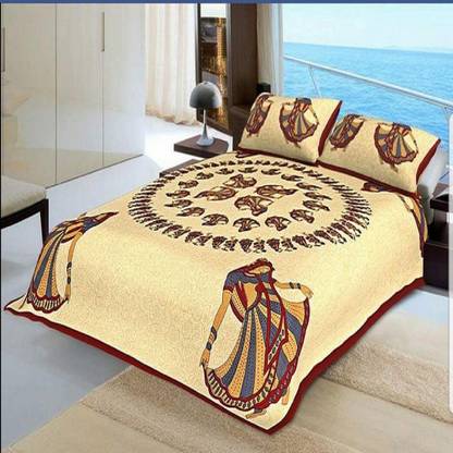 Gangaur Fashion 104 TC Cotton Double Printed Flat Bedsheet