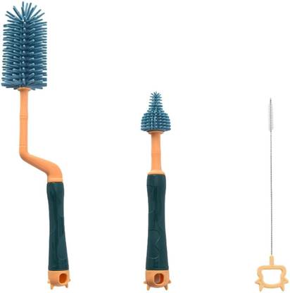 SYGA 3 Pcs Silicone Baby Bottle Brush Set, 360° Rotating Long Handle Water Bottle