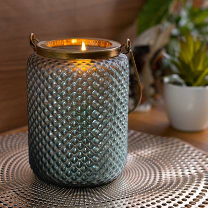 Jimkia Hanging Glass Lantern With Metal Handle, Candle Holder Lantern For Home Decor. Glass Tealight Holder