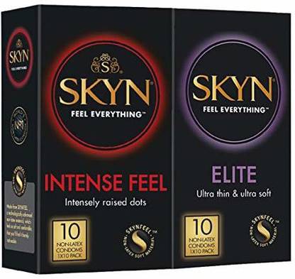 SKYN Intense Feel Non Latex Condoms Pack of 10 + Elite Non Latex Condoms Pack of 10 Condom