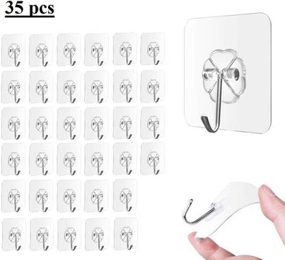 TechBlaze Self Adhesive Sticky Hook Wall Hanger Door Transparent Reusable Hook -35Pcs Door Hanger