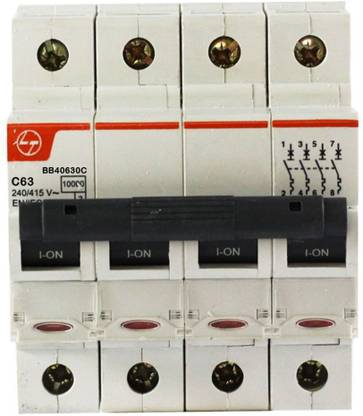 L&T 63A Four Pole 10KA C Curve Miniature Circuit Breaker ISI Mark MCB (Brown)- Pack of 1 BB40630C MCB
