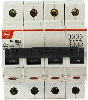 L&T 32A Four Pole 10KA C Curve Miniature Circuit Breaker ISI Mark MCB (Brown)- Pack of 1 BB40320C MCB