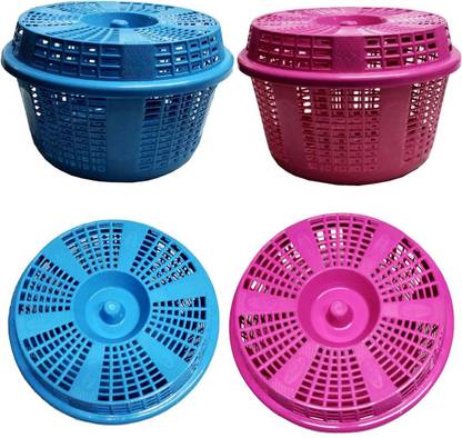 Skylii Storage basket Fruit & Vegetable Basket Pack of -2 Round Plastic Basket With Lid Plastic Fruit & Vegetable Basket