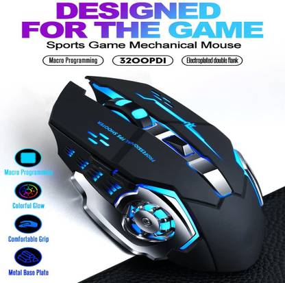 microware Wireless Gaming Mouse, Adjustable DPI 2.4 GHz Optical Charging X8 Silent Mouse Wireless Ambidextrous Mechanical  Gaming Mouse  with Bluetooth