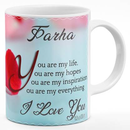 ADVR "Farha" Name & Love Message Printed on Red Rose Petals Theme (0C0A220CB0) Ceramic Coffee Mug