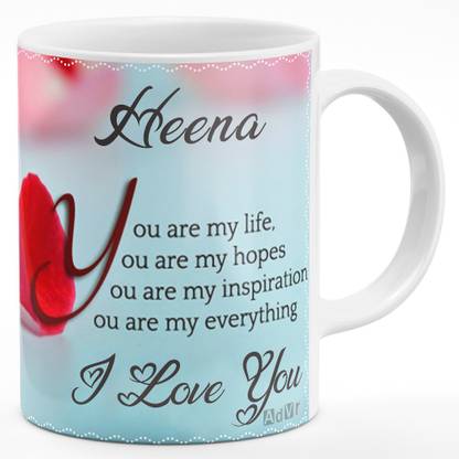 ADVR "Heena" Name & Love Message Printed on Red Rose Petals Theme (0C0A220CBD) Ceramic Coffee Mug