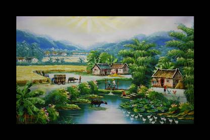 Jitesh Arts Village Scenery Digital Reprint 18 inch x 12 inch Painting