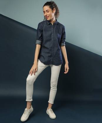 CAMPUS SUTRA Women Solid Casual Blue Shirt