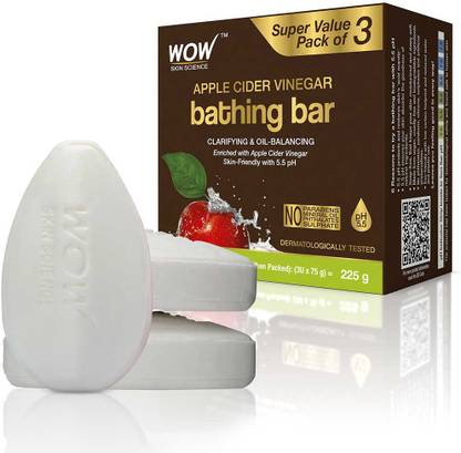 WOW SKIN SCIENCE Apple Cider Vinegar Bathing Bar - with Apple Cider Vinegar - Super Value Pack of 3 - Skin-Friendly with 5.5 pH - No Parabens, Mineral Oil, Phthalates, Sulphate - 225g