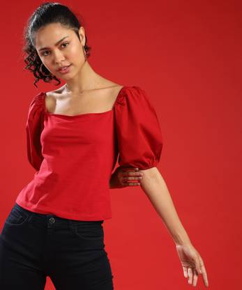 CAMPUS SUTRA Casual Solid Women Red Top