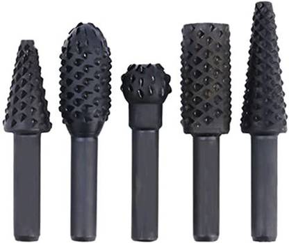 PINDIA 5 Pcs 1/4" 6MM Round Shank Chisel Shaped Embossed Grinding Head For Wood working