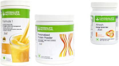 HERBALIFE Formula 1 MANGO Shake + Protein 200 Gm + Afresh Energy Drink PEACH Nutrition Drink