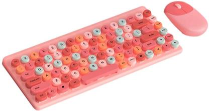SHOWSTOPPER Wireless Keyboard Mouse Mini 2.4G , Round Pink Cute Candy Colors Keyboard Wireless Standard Multi-device Keyboard Compatible with Desktop, Laptop, Mac