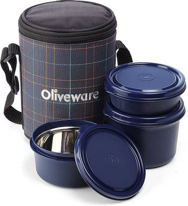 Oliveware New Mini Insulated Tiffin with 3 , Each, Orange 3 Containers Lunch Box
