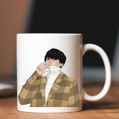 Nitin Art Gallery Premium Quality BTS Jimin Doodle Printed Glossy Finished ,White, 330ml Ceramic Coffee Mug