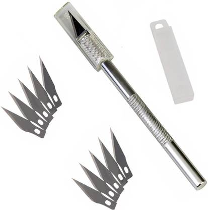 WOWSOME Detail Pen Knife Handle With 10 Interchangeable Sharp Blades For crafts &carving Metal Grip Hand-held Paper Cutter