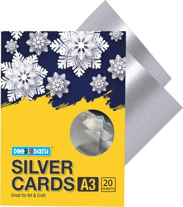 DOODLEDASH Silver Cards Metallic Shade A3 Size 250 GSM (Pack of 20 Sheets) Silver Cards A3 250 gsm A3 Paper