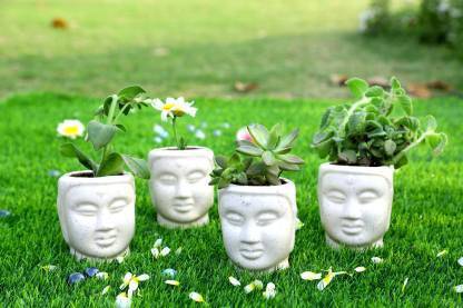 Bright Shop Ceramic Planter Pot For Indoor Plant White Color, Buddha Shape Plant Container Set For Living Room & Outdoor Gardening (Pack Of 4, Plant Not Included) Small Size Plant Vase Set Plant Container Set
